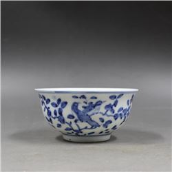 A BLUE & WHITE BIRDS BOWL CHENGHUA MARK 14TH/C.