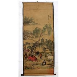 A INK & COLOR EIGHT-HORSE PAINTING QING DYNASTY.