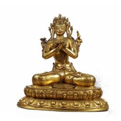 A-RARE GILT BRONZE BUDDHA FIGURE MING DYNASTY.