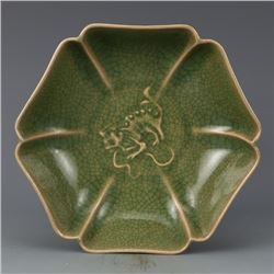 A CELADON LION PLATE SONG DYNASTY 10TH/C.