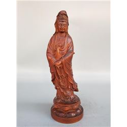 A WOOD CARVED GUAN-YIN BUDDHA STATUE QING DYNASTY.