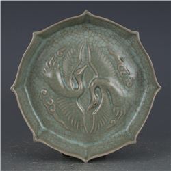 A GREY CRACKLE TWIN-CRANE WASHER MING DYNASTY.