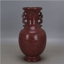 A RED GLAZED DOUBLE EAR VASE MING DYNASTY.