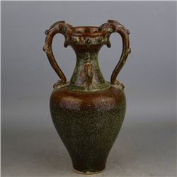 A BROWN OIL SPLASHED DOUBLE HANDLE VASE SONG DYNASTY 10TH/C.