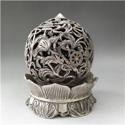 A SILVER LOTUS CENSER QING DYNASTY.