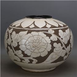 A BROWN & WHITE LOTUS JAR YUAN DYNASTY 13TH/C.