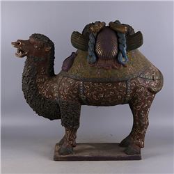 A PORCELAIN ENAMEL CAMEL STATUE TANG DYNASTY 9TH/C.