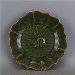 A CELADON RABBIT PLATE MING DYNASTY.