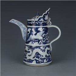 A BLUE & WHITE DRAGON & PHOENIX TEAPOT MING DYNASTY.