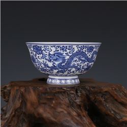 A BLUE & WHITE DRAGON BOWL QIANLONG MARK 17TH/C.