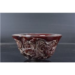 A RHINOCEROS HORN CARVED BOWL QING DYNASTY.