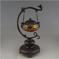 A BRONZE GILDED DRAGON CENSER & STAND QIANLONG MARK 17TH/C.