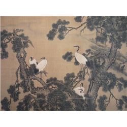 A RARE INK & COLOR FAMILLE VERTE PAINTING QING DYNASTY.