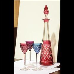 CUT CRYSTAL SHERRY GLASSES AND DECANTER