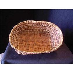 BASKET: Quinault cedar and beargrass wrap-twined basket. Mid- or late 20th c. 10'' W x 6.5'' D
