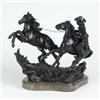 Image 1 : BRONZE:  Elie Hazak's ''Challenge on the Range'' bronze statue depicting a cowboy wrangling a wild h