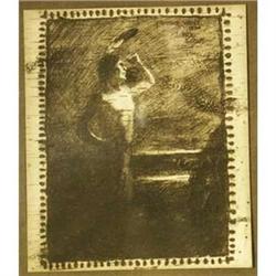 VINTAGE LITHOGRAPH PRINT 4.5'' X 3.5'', a standing Indian young man, titled ''Setting Sun Sioux'' on