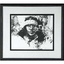 ORIGINAL LITHOGRAPH 15'' x 18'', William Foster Reese  (1938 - ), WA. A portrait of an Indian man wi