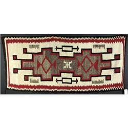 NAVAJO WEAVING: Wool weaving having brown and red border with brown, red and marled brown double cru