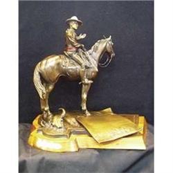 BRONZE: On a swivel base. Inscribed ''J. C. Dye c 1982 1/26'', titled Good Medicine. The bronze depi