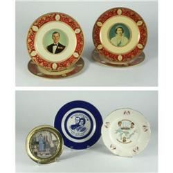 Queen Elizabeth II souvenir plates to include a brass plate with a photo insert of the Royal Family,