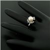 Image 7 : 14K White Gold 7.5mm Cultured Pearl & 8 Single Cut Diamond Petite Cluster Ring