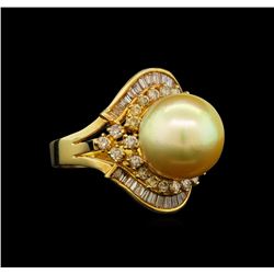 14KT Yellow Gold Pearl and Diamond Ring