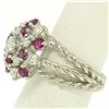 Image 3 : 14K White Gold 2.10 ctw Diamond & Ruby Cluster Daisy Twisted Wire Cocktail Ring