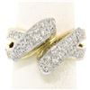 Image 2 : 18K Yellow Gold & Platinum .46 ctw Pave Set Diamond Open Swirl Cocktail Ring Sz