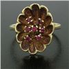 Image 6 : Vintage 14k Yellow Gold 0.25 ctw Round Ruby Cluster Brushed Texture Flower Ring