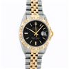 Image 2 : Rolex Mens 2 Tone Black Index Pyramid Diamond Bezel Datejust Wristwatch