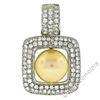 Image 1 : 14k White Gold Golden Pearl and 3.00 ctw Diamond Square Enhancer Slide Pendant