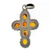 Image 4 : Sterling Silver Oval Cabochon Bezel Amber Cross Pendant & Bead Work Halo