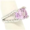 Image 3 : 14k White Gold Twisted Cable 8.5 ctw Oval Kunzite Solitaire Ring 4 Diamond Accen