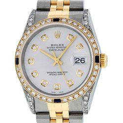 Rolex Mens 2 Tone Lugs Silver Diamond & Sapphire 36MM Datejust