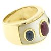 Image 4 : Wide 14K Yellow Gold 1.44 ctw FINE Cabochon Ruby Sapphire & Mother of Pearl Ring