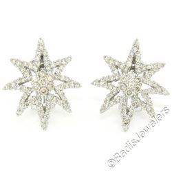 18kt White Gold 3.35 ctw Diamond Star Burst Cluster Earrings