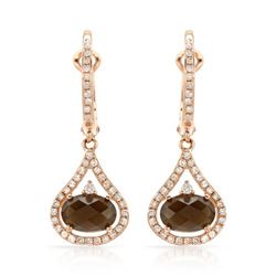 14k Rose Gold 1.94CTW Diamond and Smokey Quartz Earrings, (I1/I)