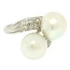 Image 9 : GIA Certified Solid Platinum Pearl & Diamond Bypass Cocktail Ring