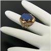 Image 6 : Antique 14kt Rose Gold Oval Lapis Ring w/ Twisted Wire and Leaf Halo