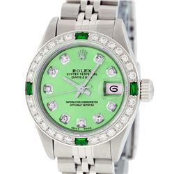 Rolex Ladies Stainless Steel Quickset Green Diamond & Emerald Wristwatch