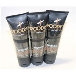 LOT OF 3 118ML WOODY'S BRICK HEAD STYLING GEL FOR