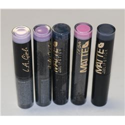LOT OF 5 ASSORTED LA GIRL FLAT VELVET LIP STICKS