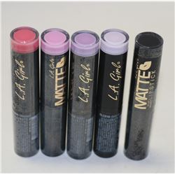 LOT OF 5 ASSORTED LA GIRL FLAT VELVET LIP STICKS