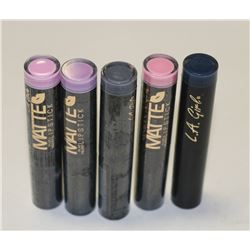 LOT OF 5 ASSORTED LA GIRL FLAT VELVET LIP STICKS