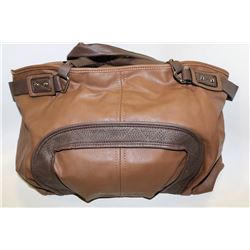 NEW LADIES SHAG WEAR LARGE HAND BAG; 2 TONE BROWN