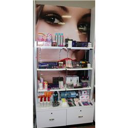 LARGE COSMETIC DISPLAY STAND W/ WOMAN BACKDROP