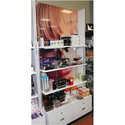 LARGE COSMETIC DISPLAY STAND W/ WOMAN BACKDROP