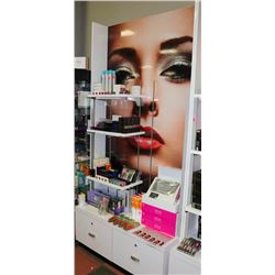 LARGE COSMETIC DISPLAY STAND W/ WOMAN BACKDROP