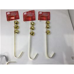 14in Wreath Hanger with Bells (3x) Gold